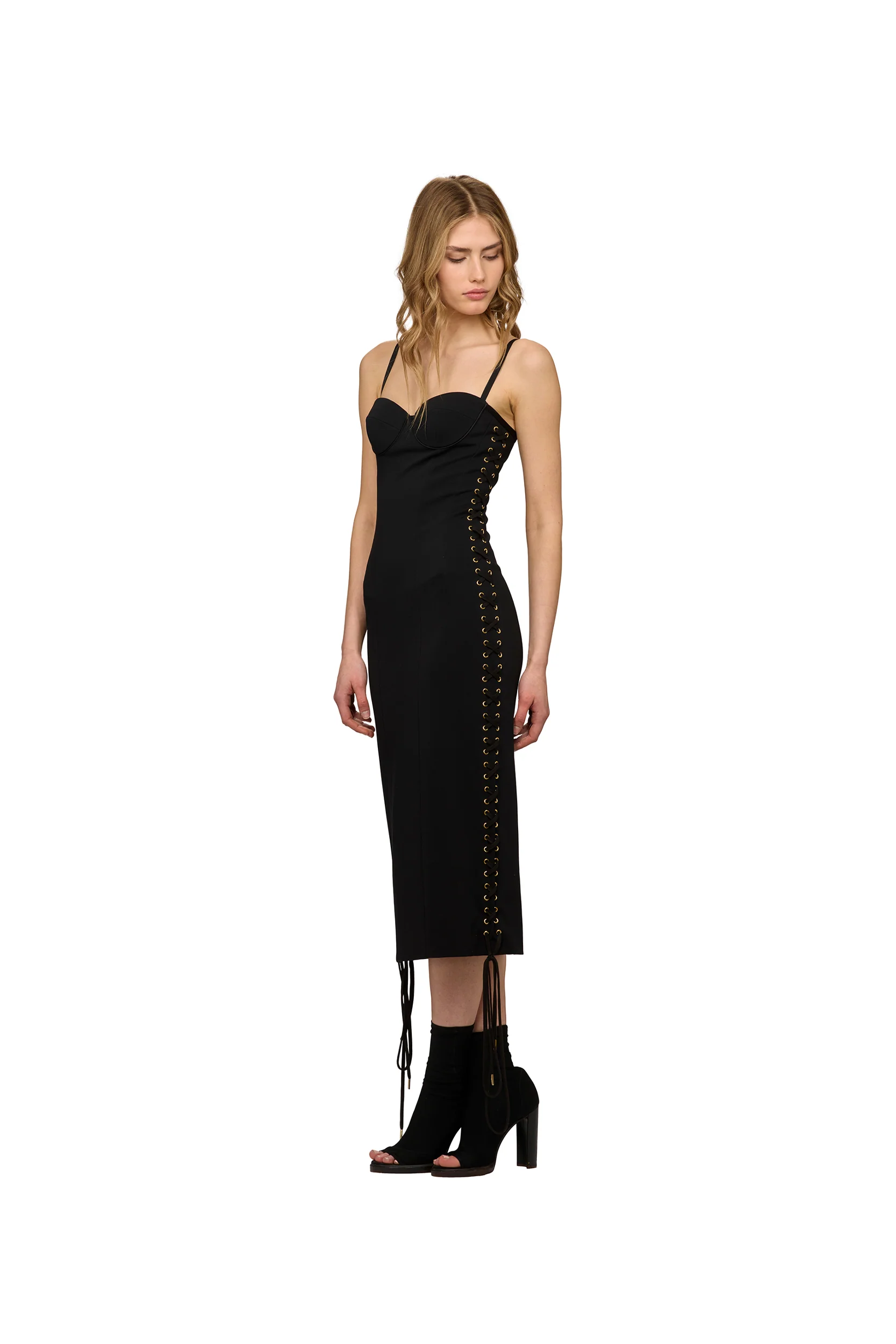BLACK LACE UP CORSET DRESS