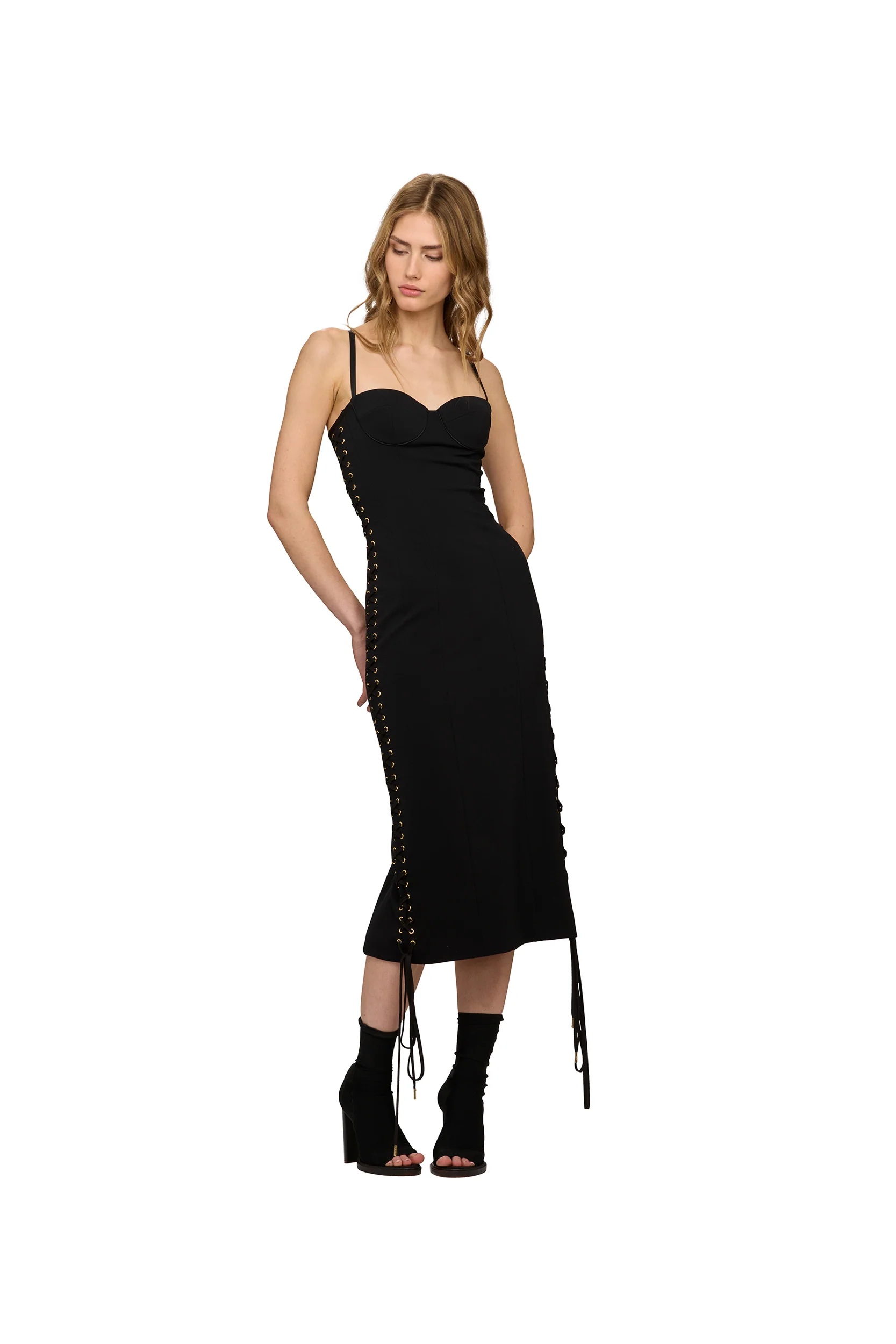 BLACK LACE UP CORSET DRESS - Image 3