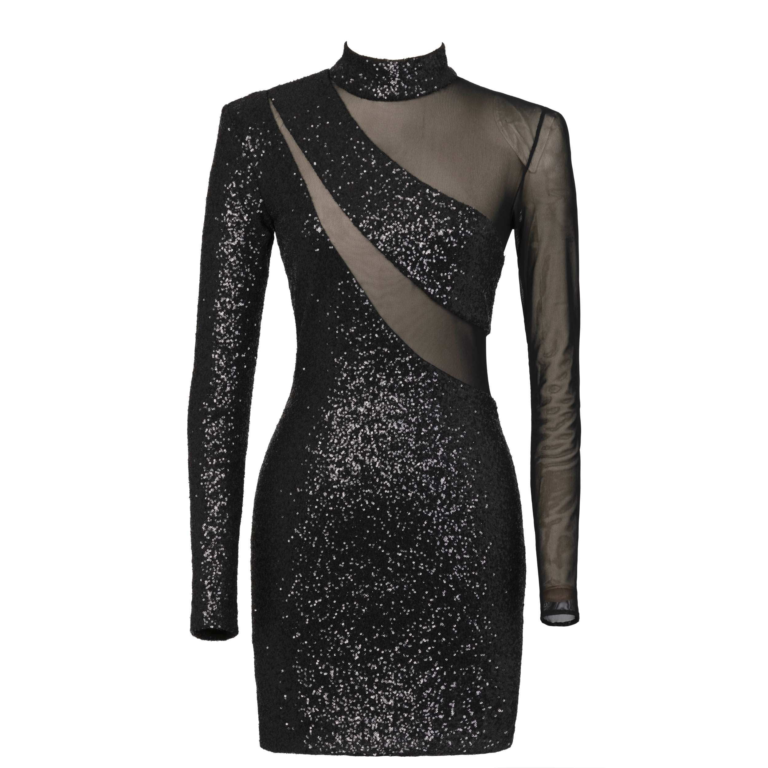 BLACK SEQUINED MINI DRESS - Image 6