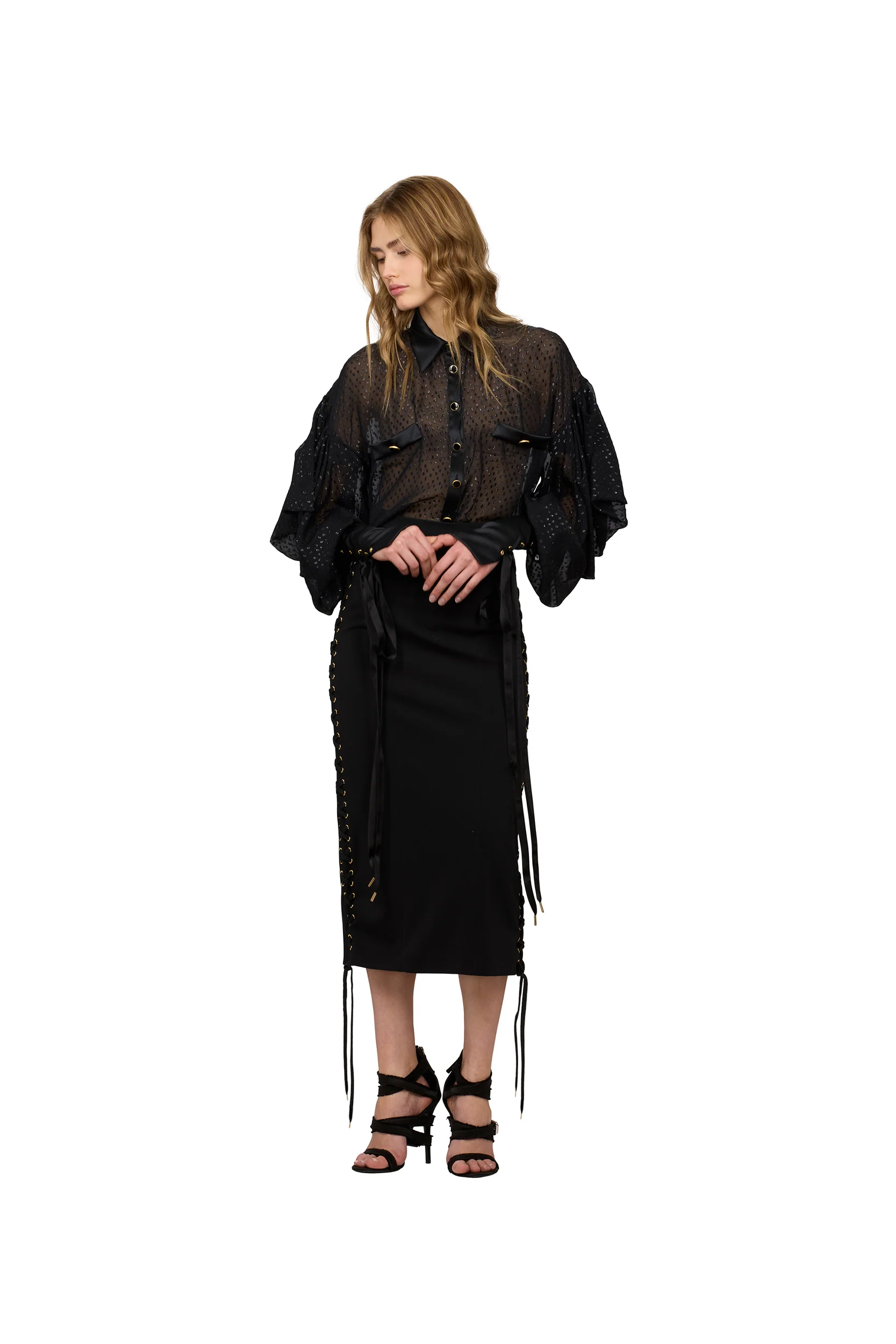 BLACK SHIRT IN DAMIER FABRIC - Image 4