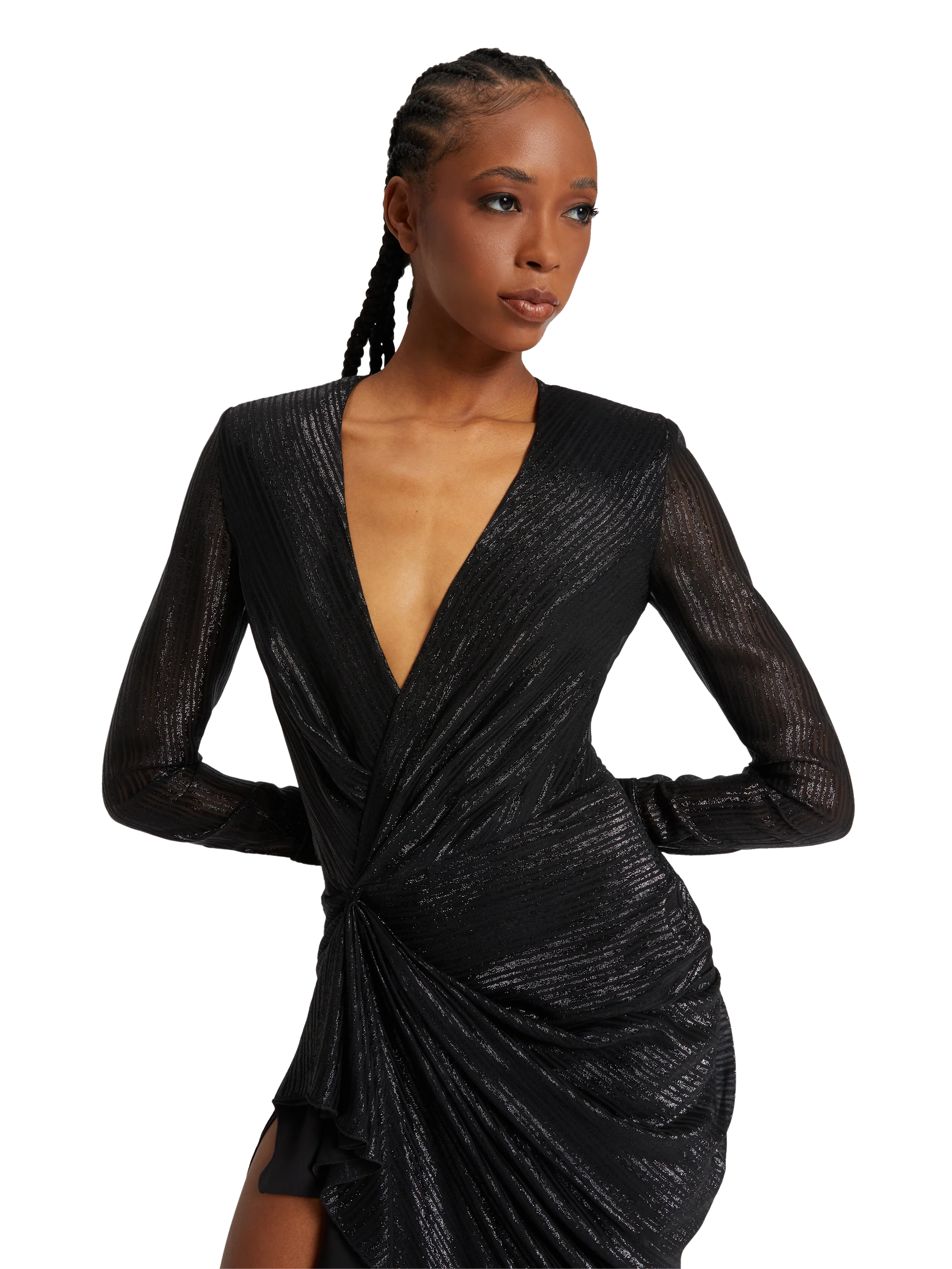 Long draped dress in silk chiffon lurex - Image 5