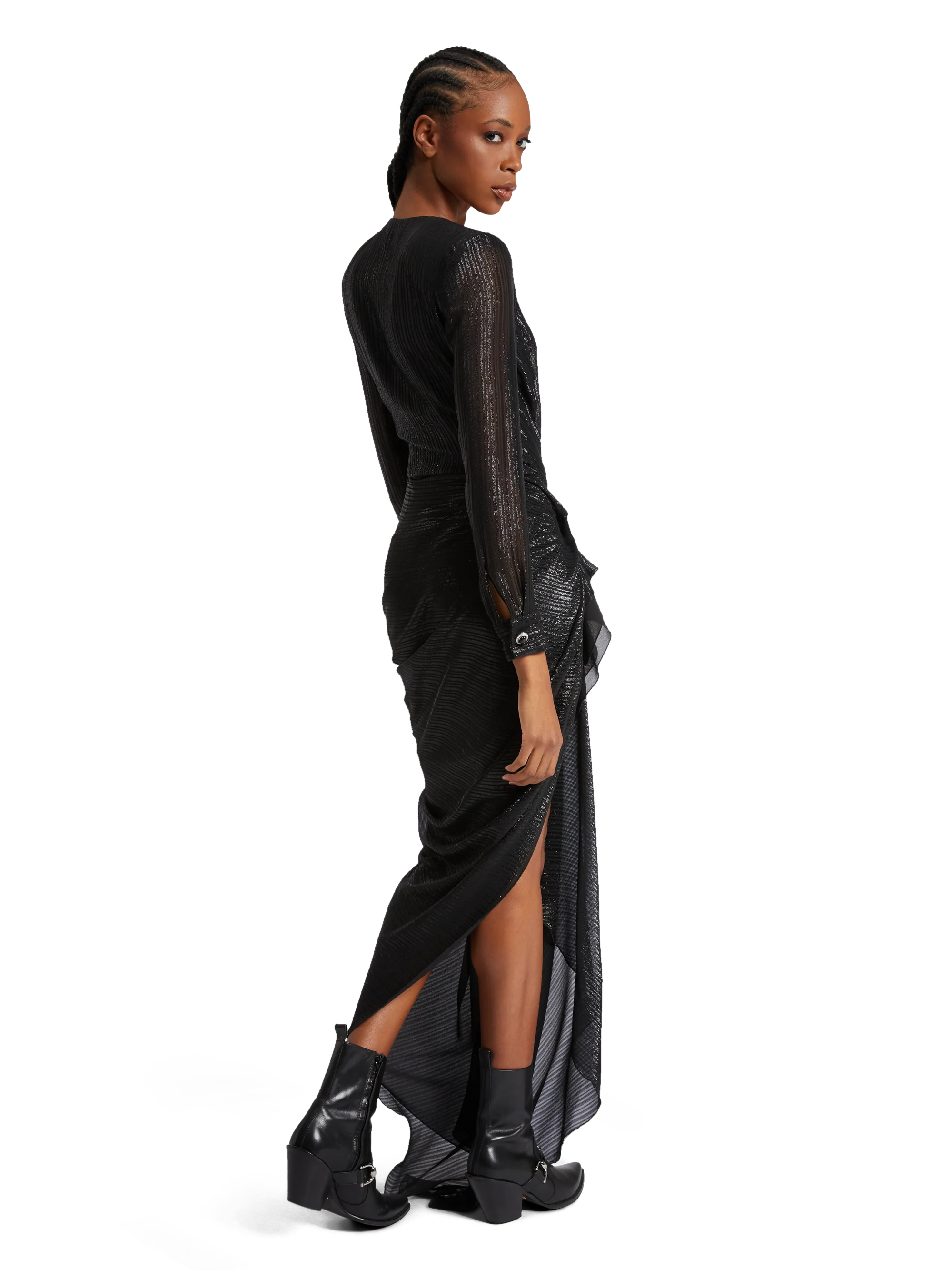 Long draped dress in silk chiffon lurex - Image 6