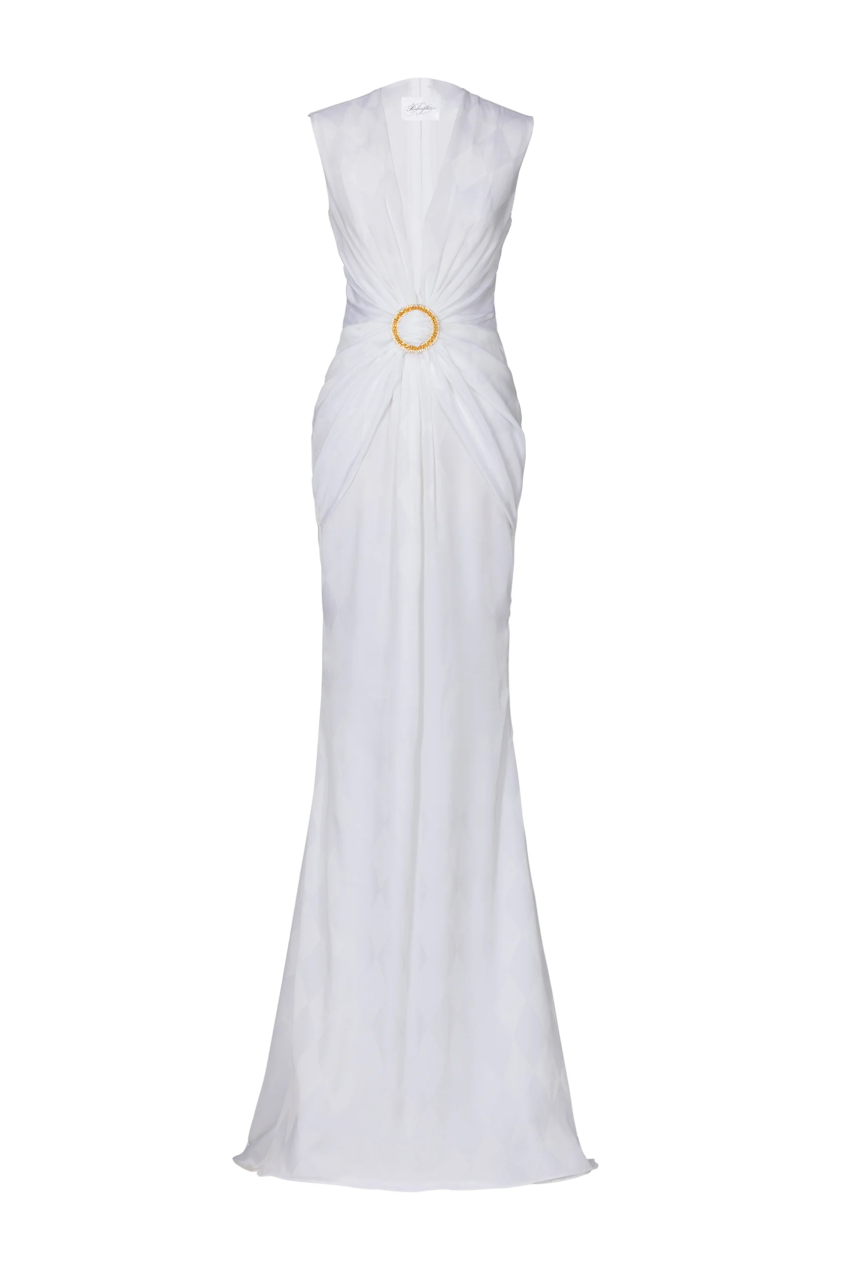LONG WHITE DAMIER DRESS - Image 5