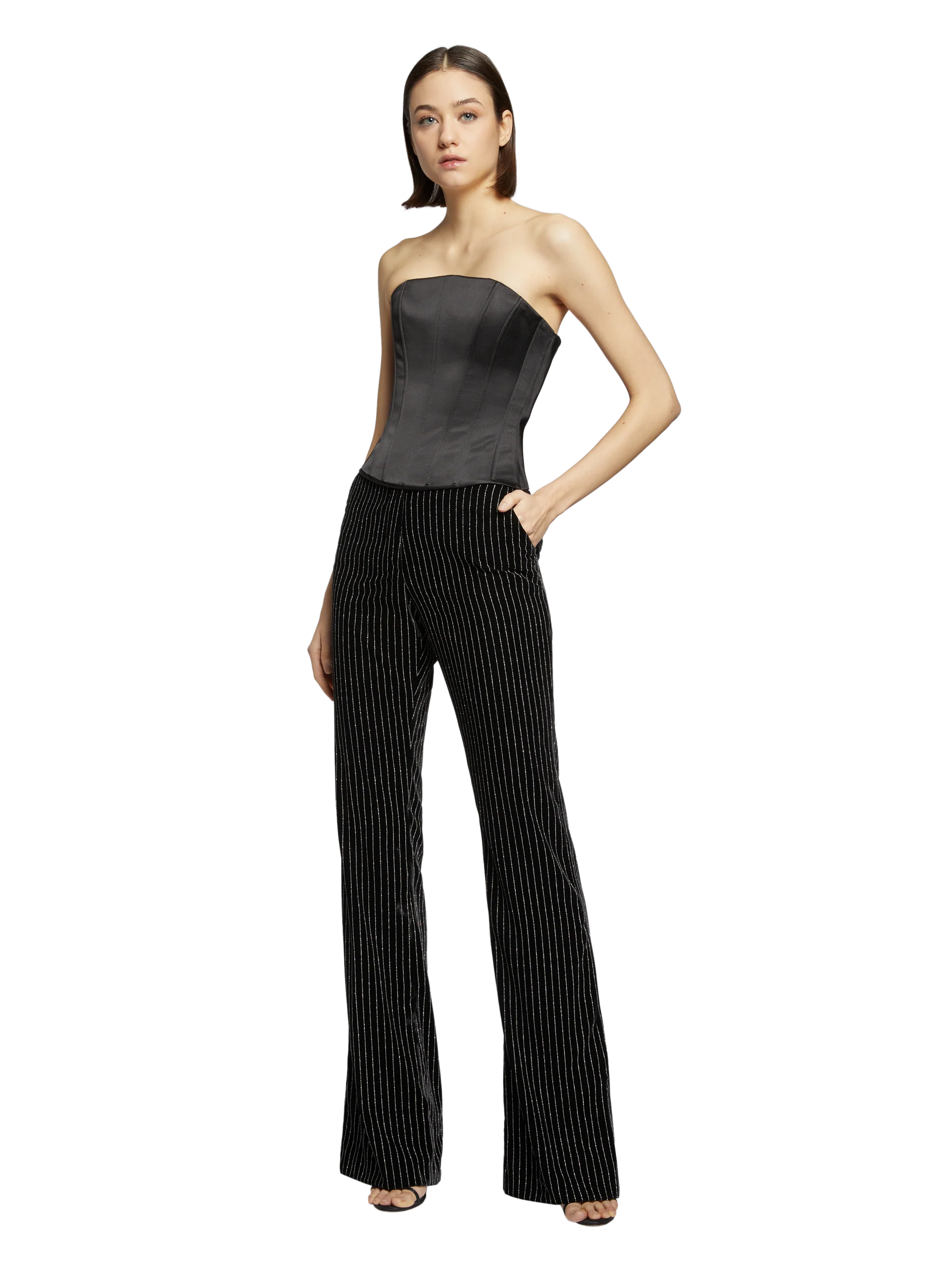 PINSTRIPE VELVET FLARE PANTS