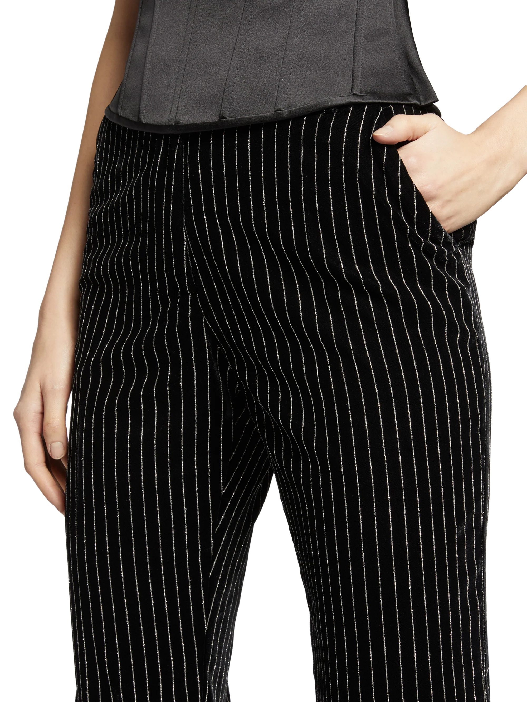 PINSTRIPE VELVET FLARE PANTS - Image 2