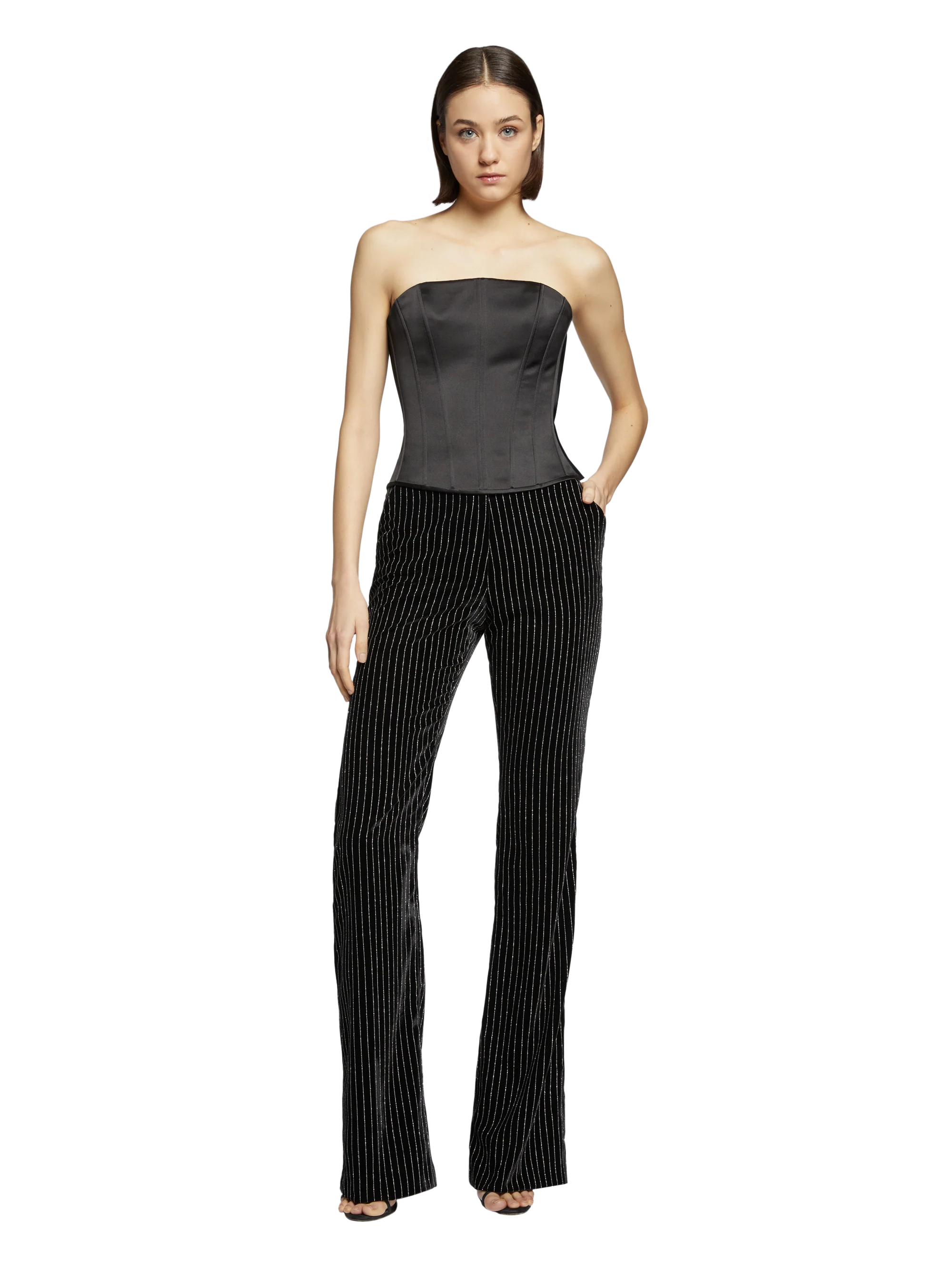 PINSTRIPE VELVET FLARE PANTS - Image 6