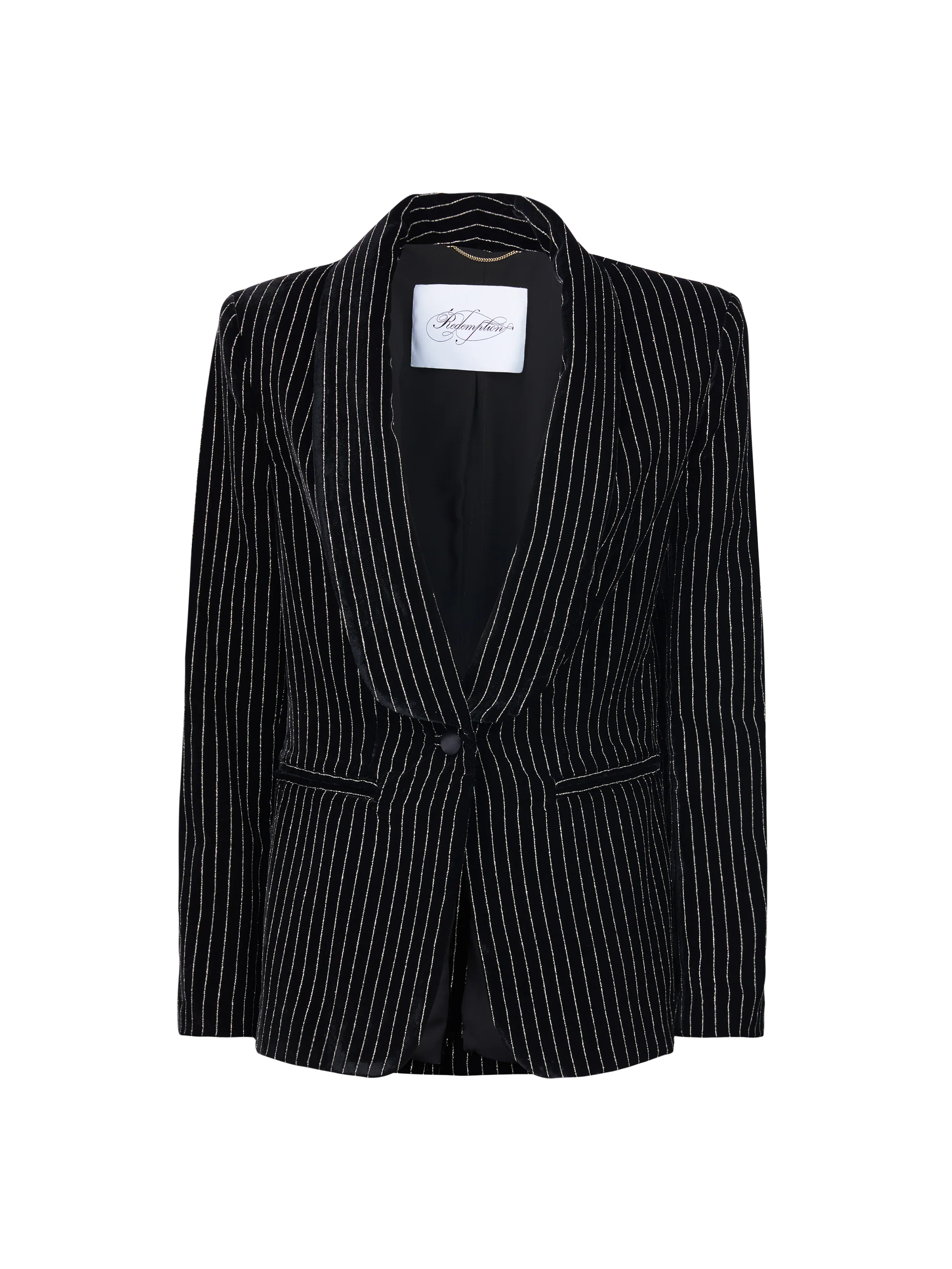 PINSTRIPE VELVET SMOKING BLAZER - Image 3