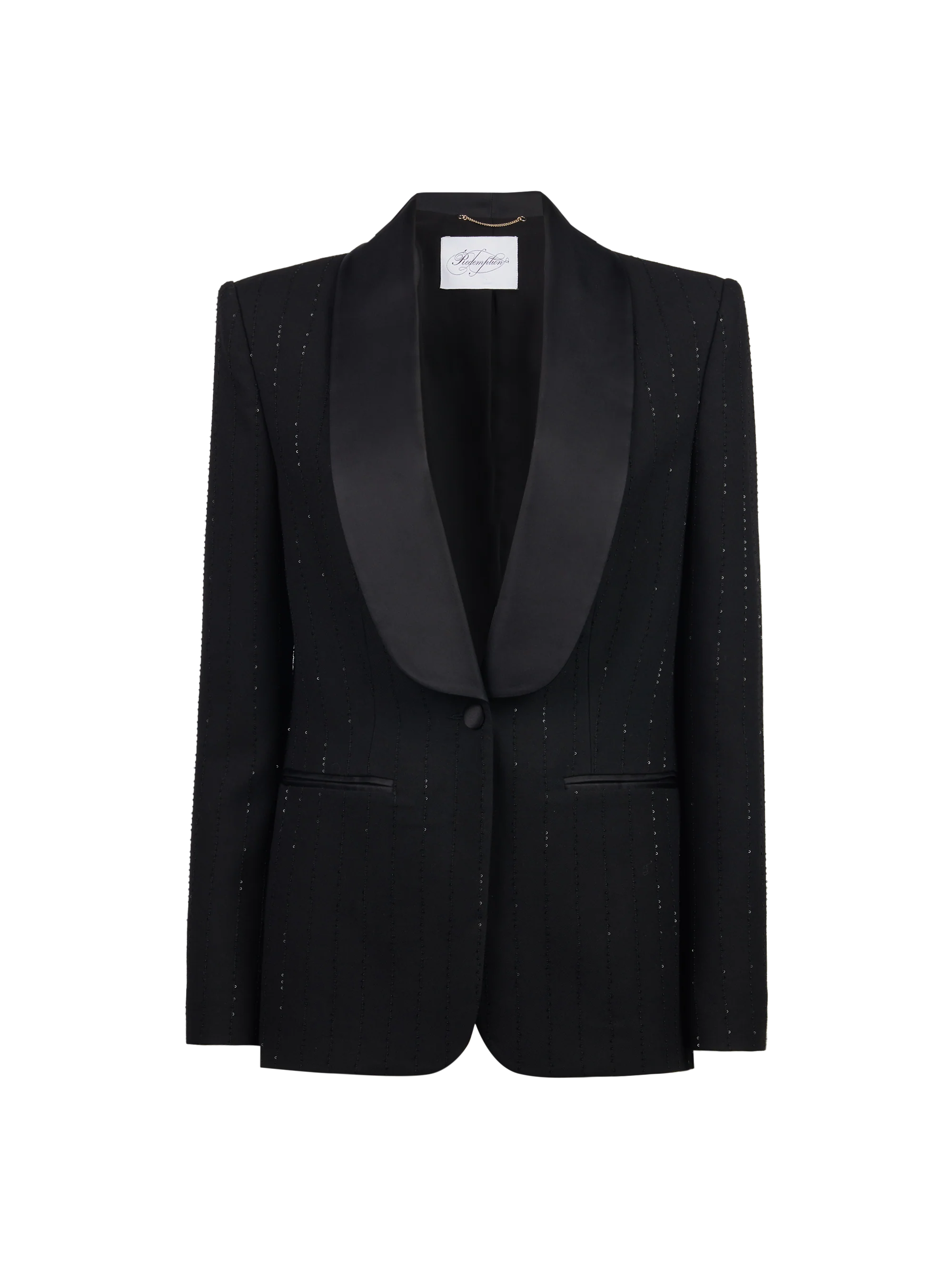 PINSTRIPE MICROSEQUINS SMOKING BLAZER - Image 3