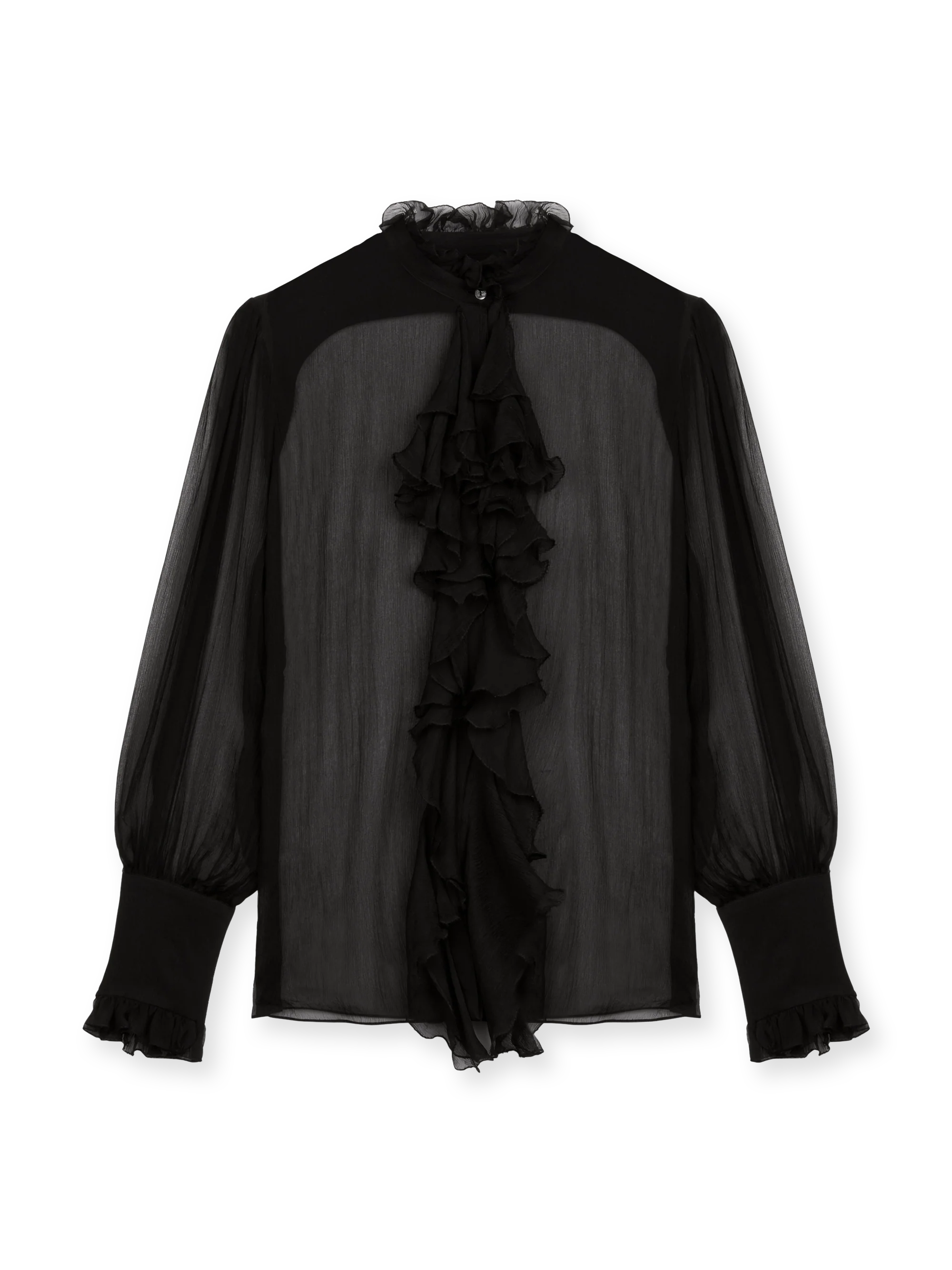 Silk ruffles shirt with jewel bottons - Image 3