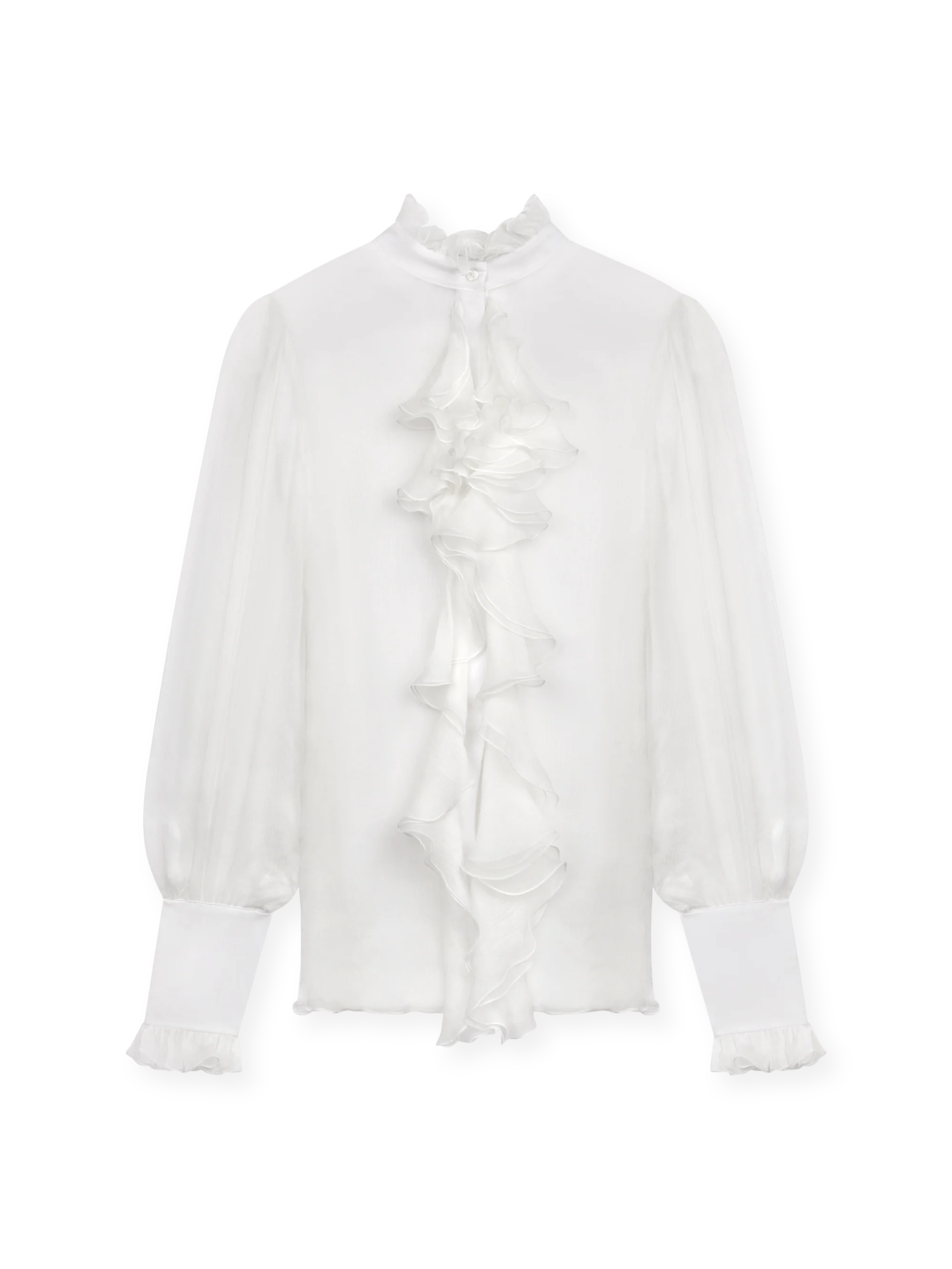 Silk ruffles shirt with jewel buttons - Image 3