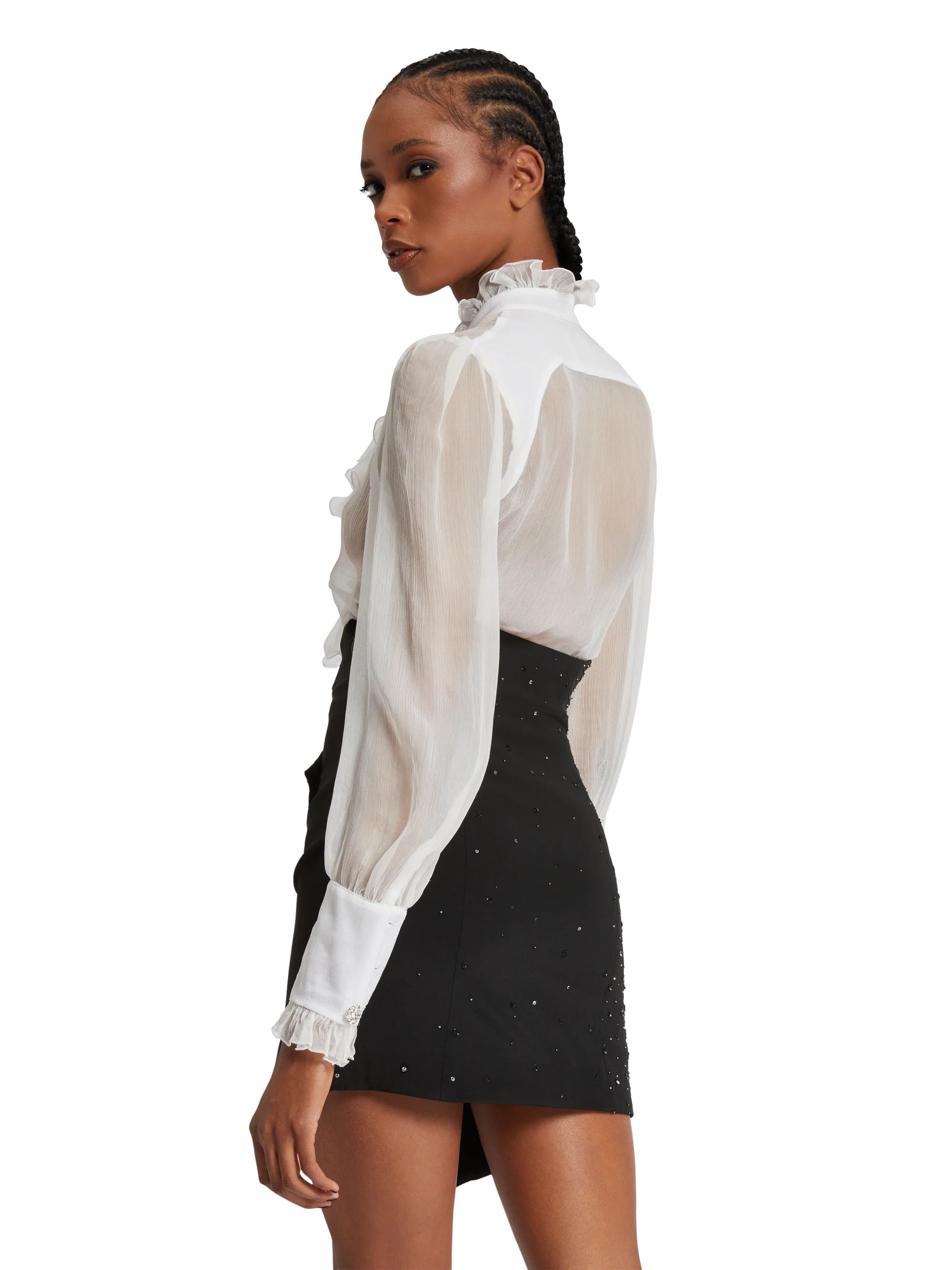 Silk ruffles shirt with jewel buttons - Image 6