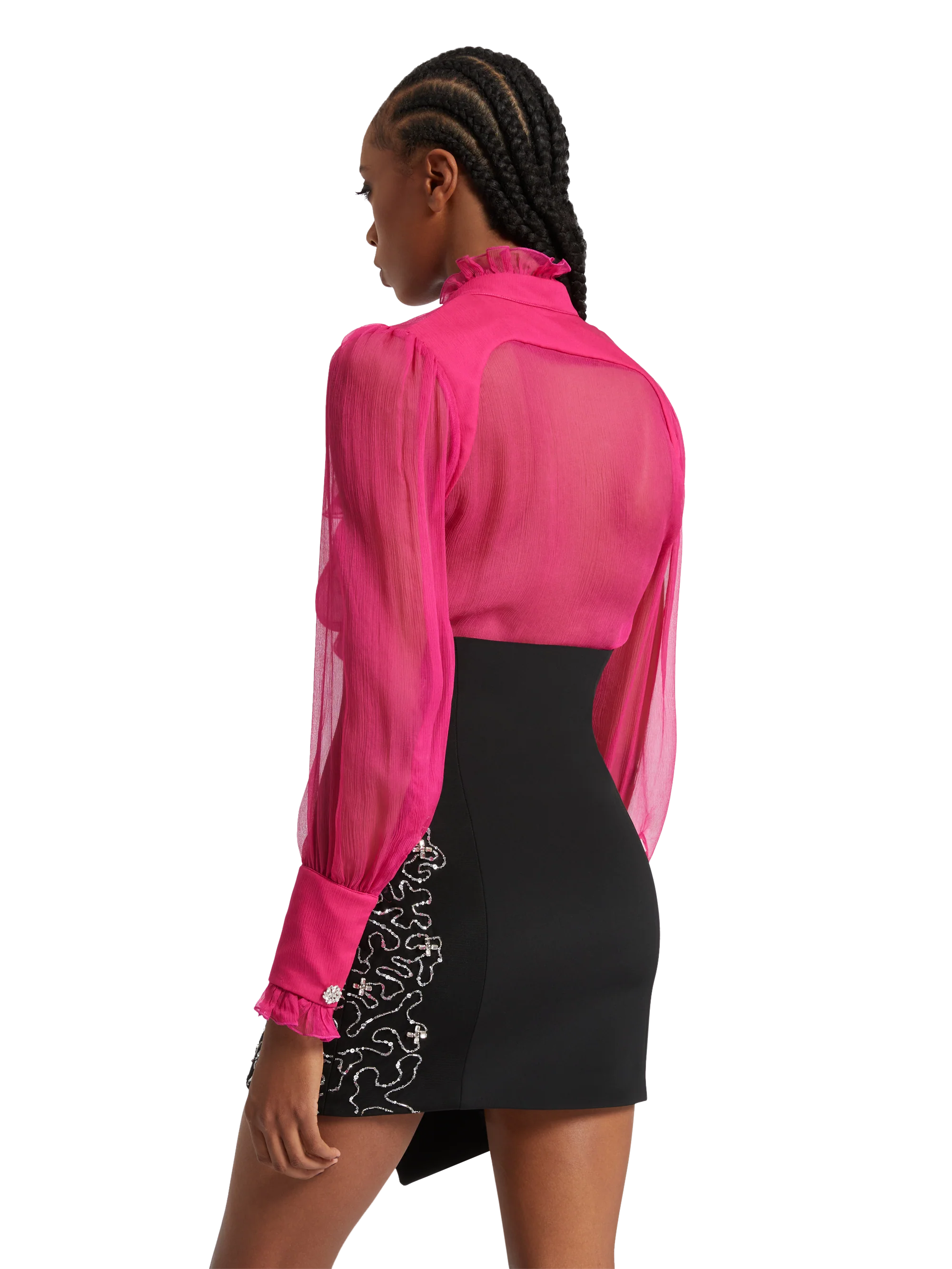 Silk ruffles shirt with jewel buttons - Image 6