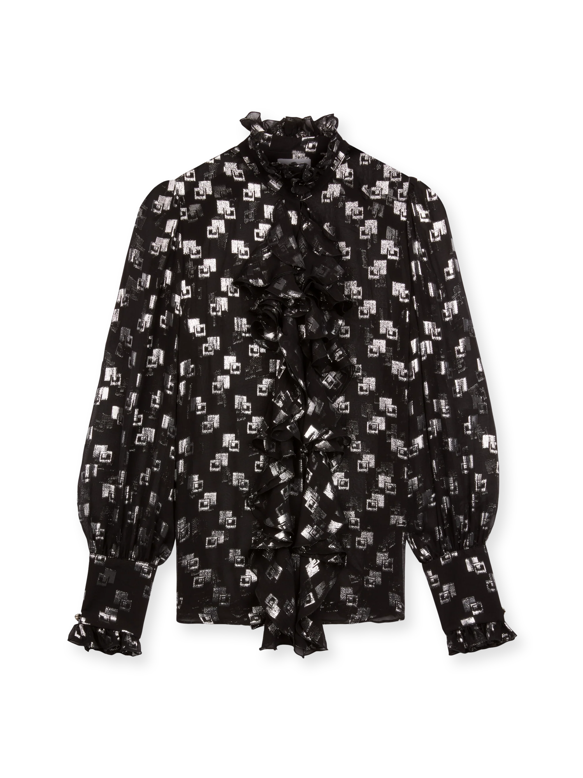 Silk ruffles shirt with jewel buttons - Image 3