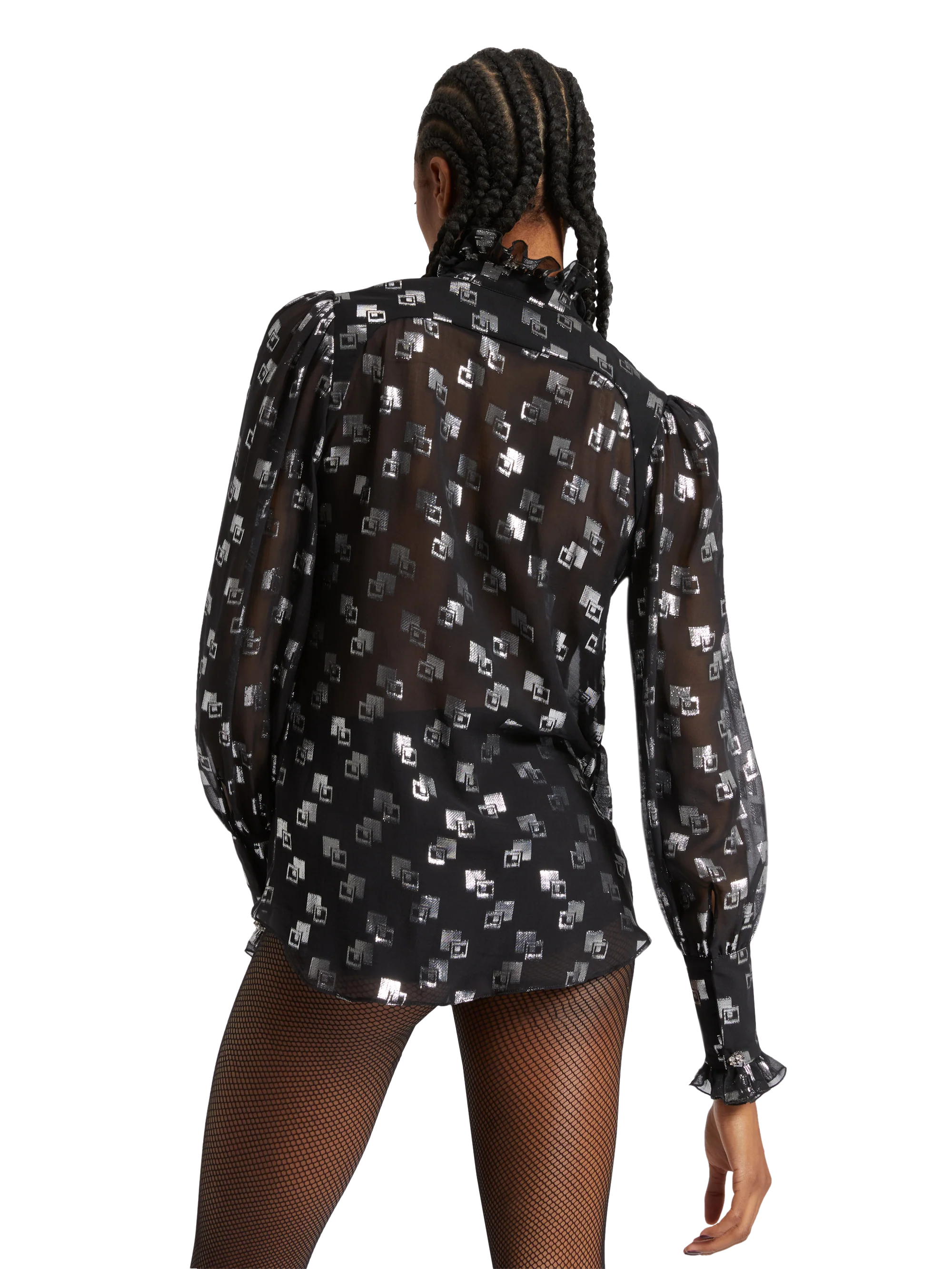 Silk ruffles shirt with jewel buttons - Image 6