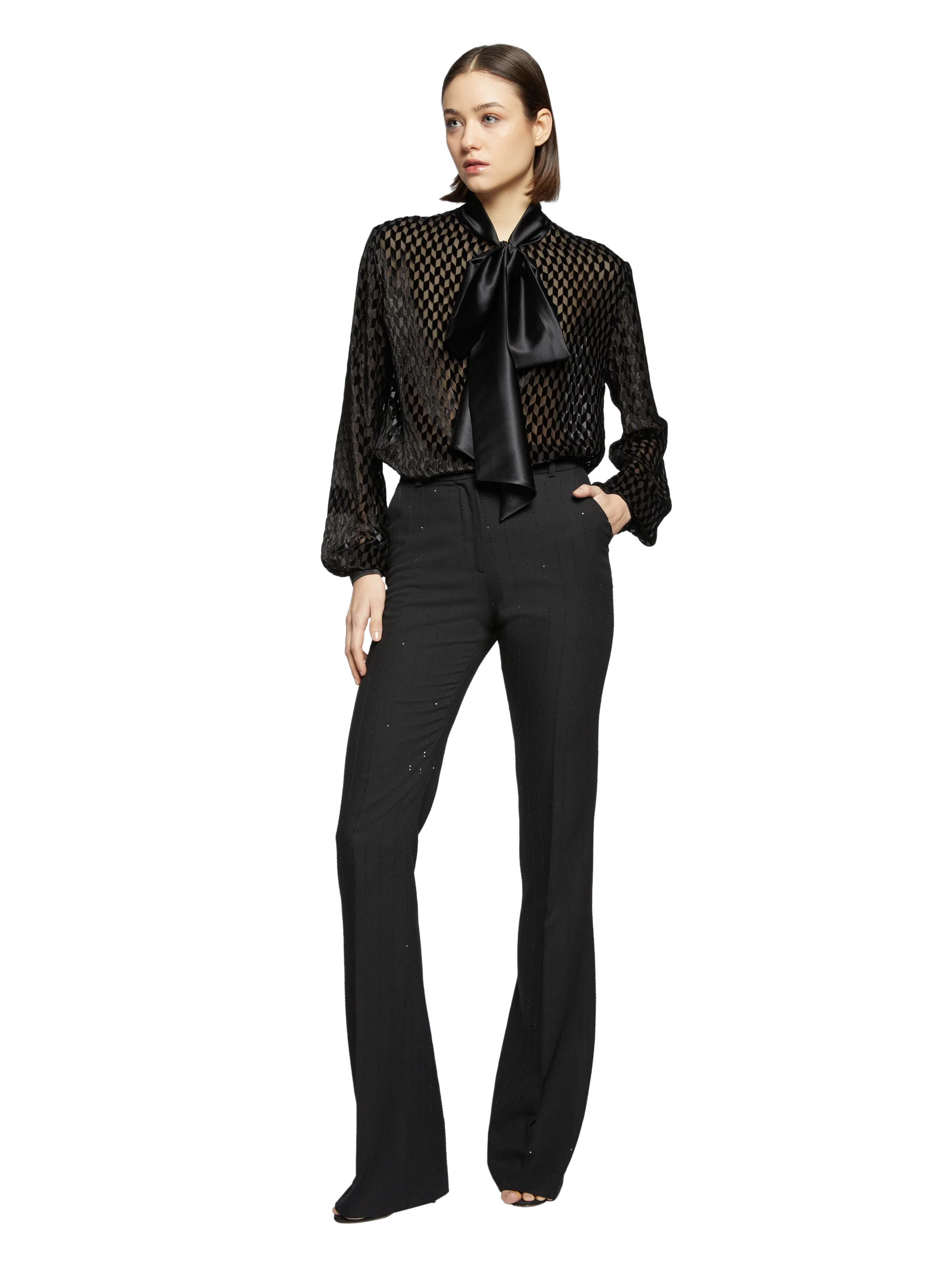 PINSTRIPE MICROSEQUINS FLARE PANTS